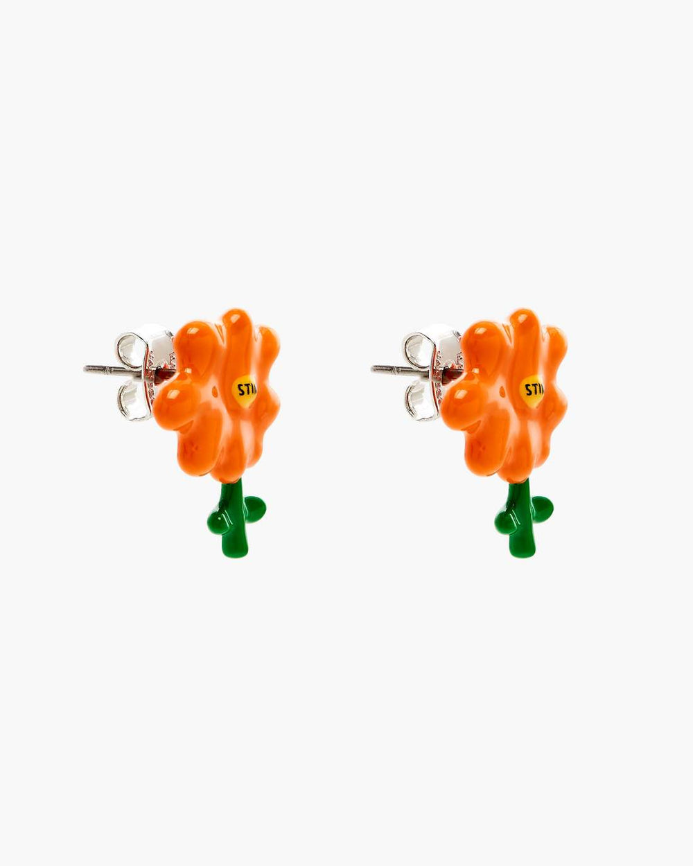 David Shrigley X Marc Jacobs Joy Flower Stud Earrings Silver/Orange - Marc Jacobs