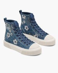 The Sequin Daisy Denim High Top Sneaker Vintage Indigo - Marc Jacobs