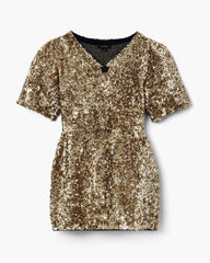 Sequin V-Neck Knit Dress Gold - Marc Jacobs