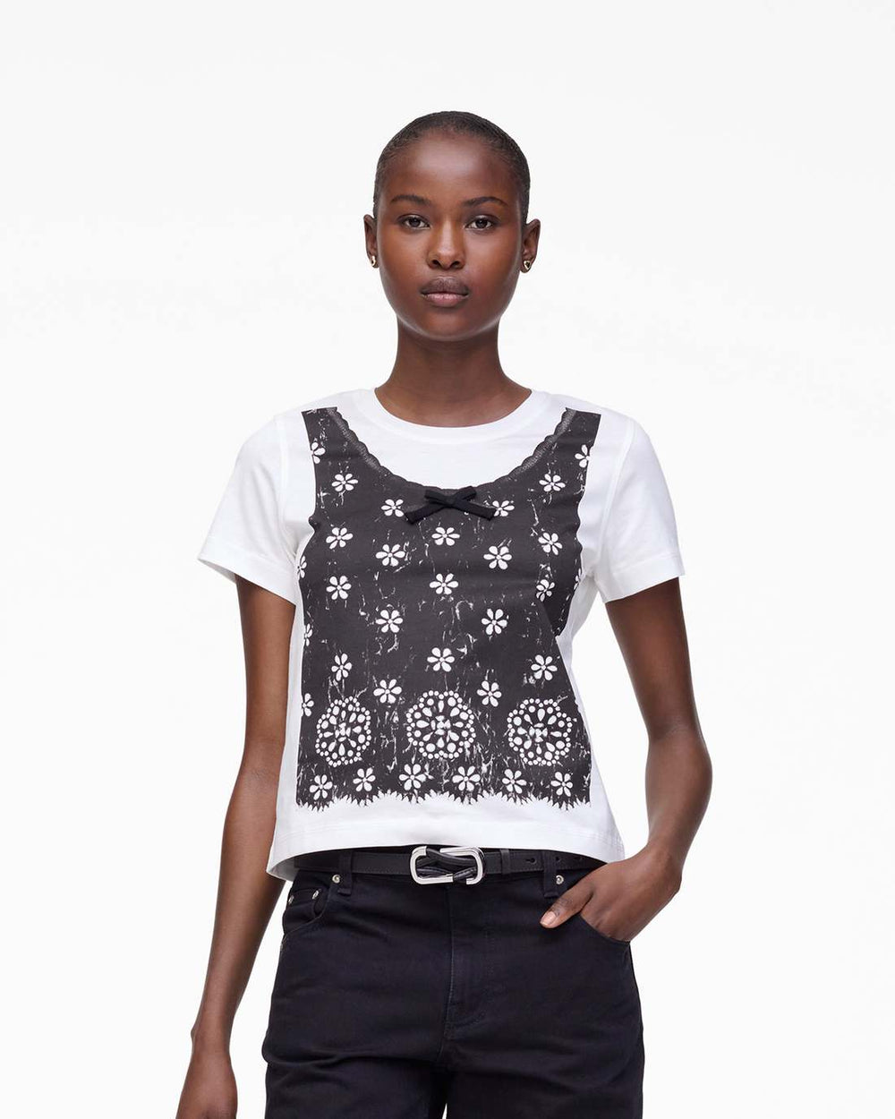 Trompe L'Oeil Eyelet Slim Tee White Multi - Marc Jacobs