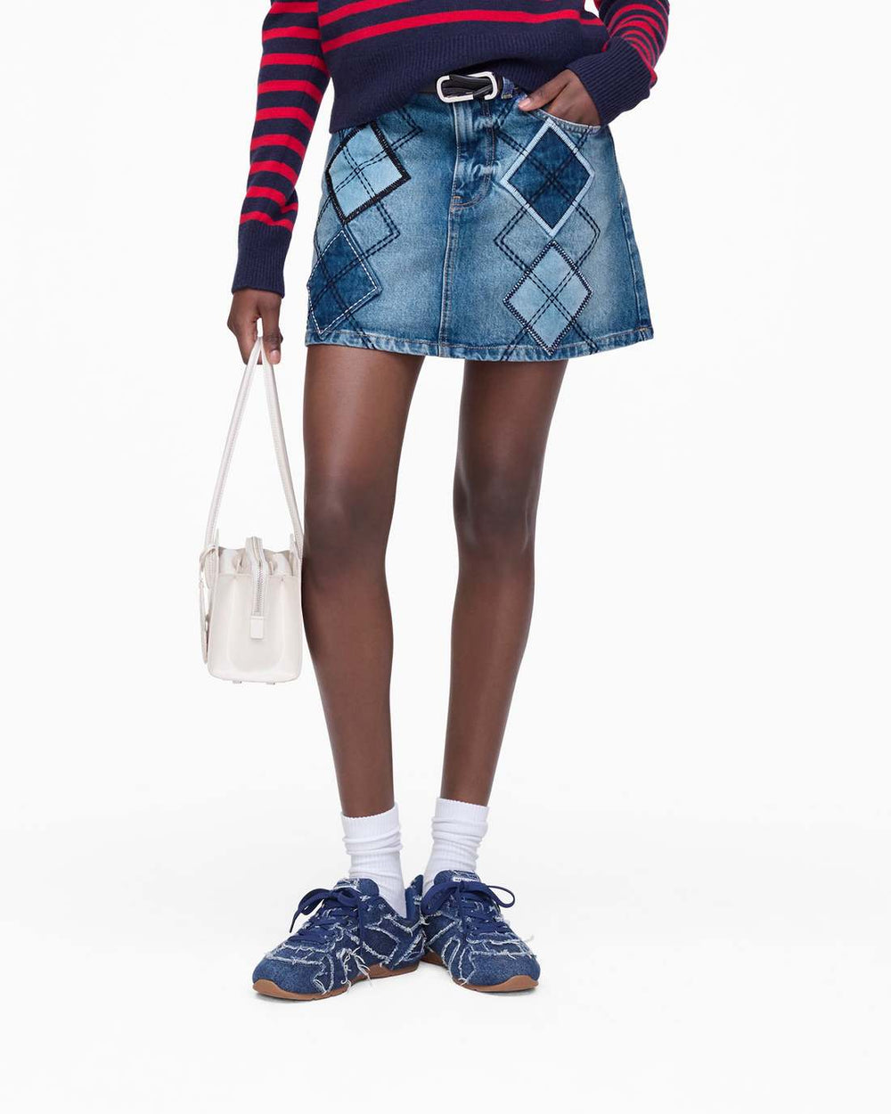 Argyle Patchwork Mini Skirt Bright Indigo - Marc Jacobs