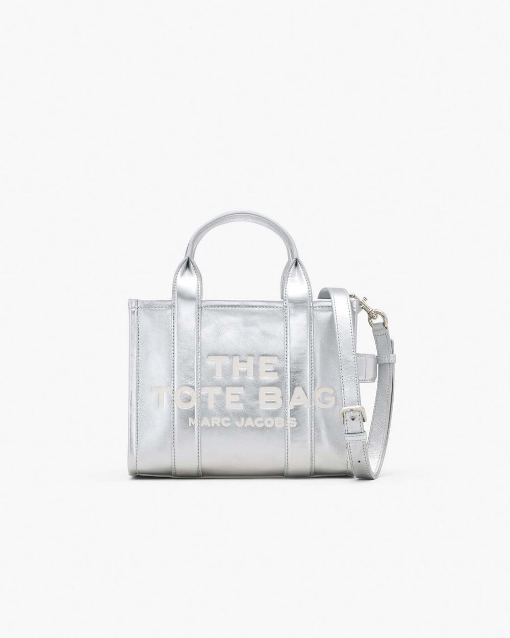 The Metallic Leather Small Tote Bag Metallic Silver - Marc Jacobs