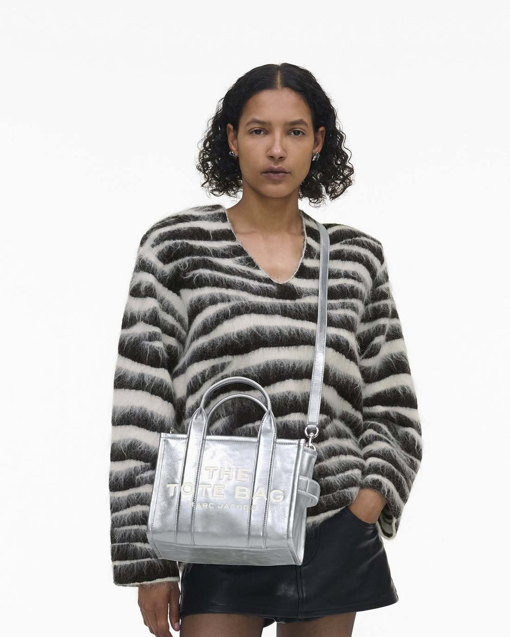 The Metallic Leather Small Tote Bag Metallic Silver - Marc Jacobs