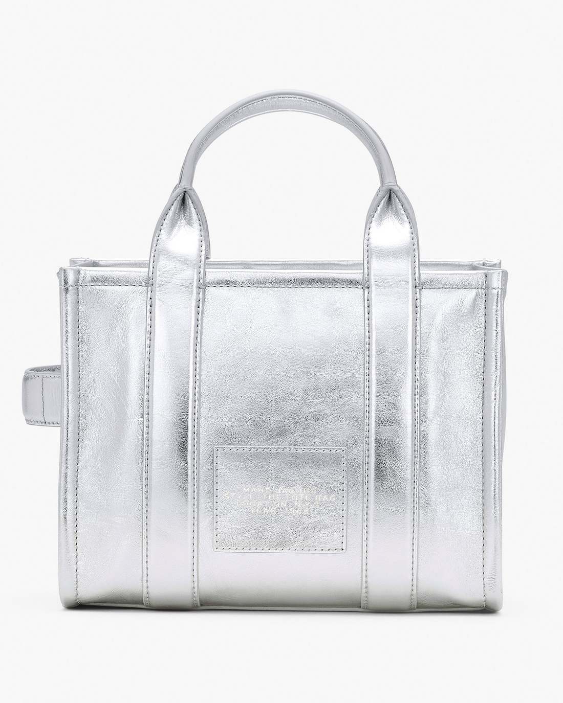 The Metallic Leather Small Tote Bag Metallic Silver - Marc Jacobs