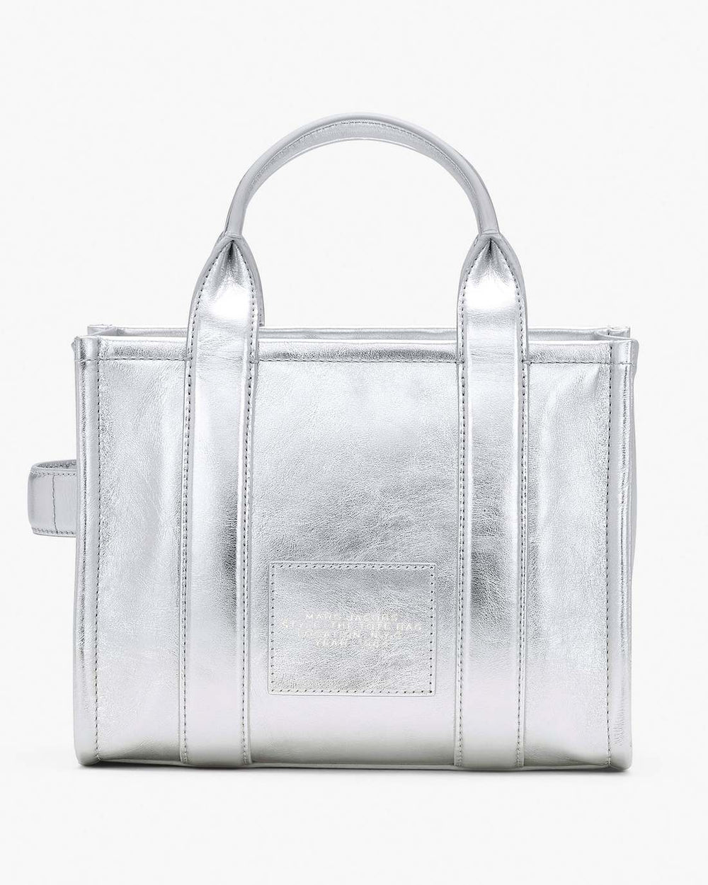 The Metallic Leather Small Tote Bag Metallic Silver - Marc Jacobs