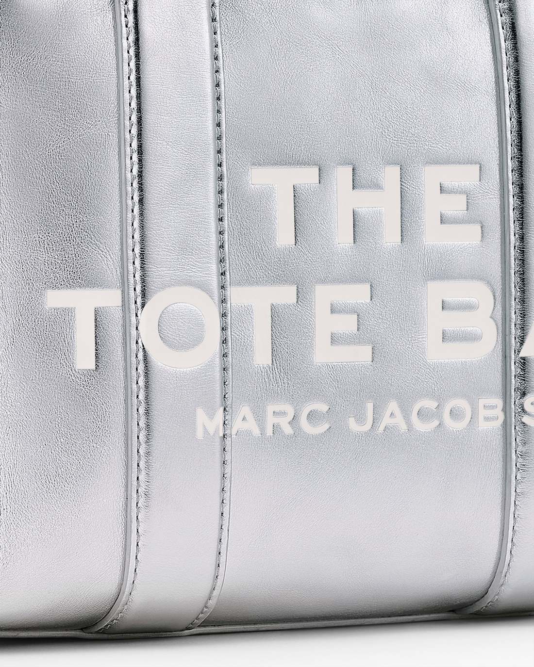 The Metallic Leather Small Tote Bag Metallic Silver - Marc Jacobs