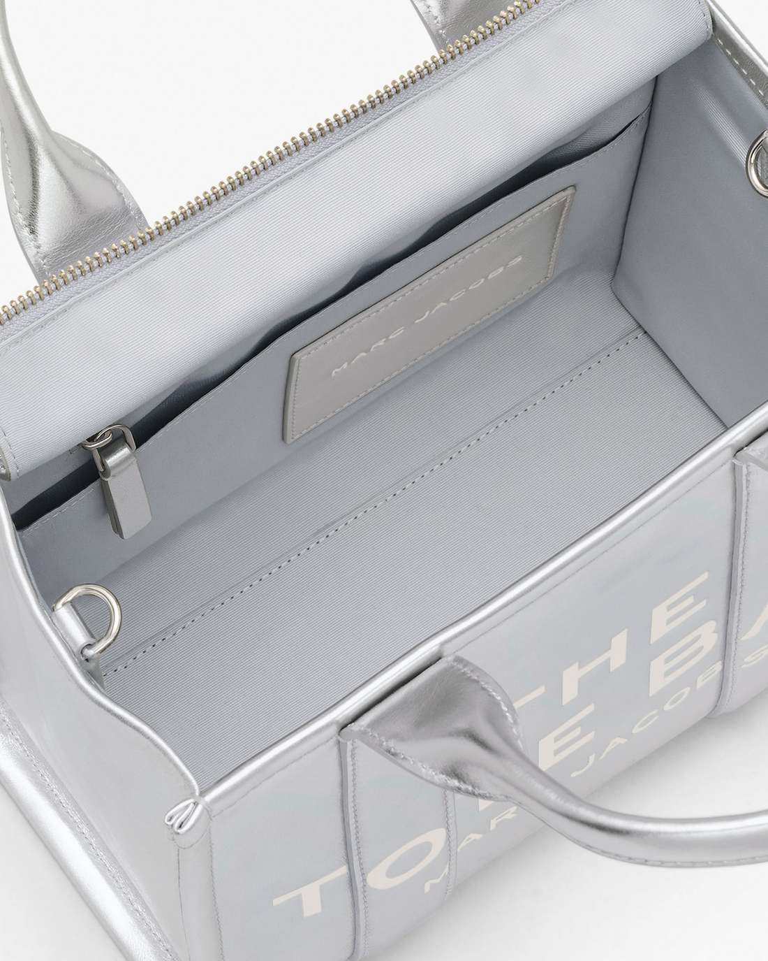 The Metallic Leather Small Tote Bag Metallic Silver - Marc Jacobs