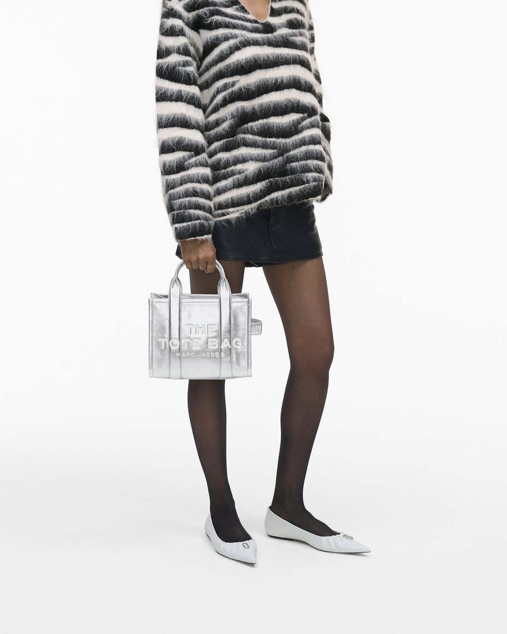 The Metallic Leather Small Tote Bag Metallic Silver - Marc Jacobs