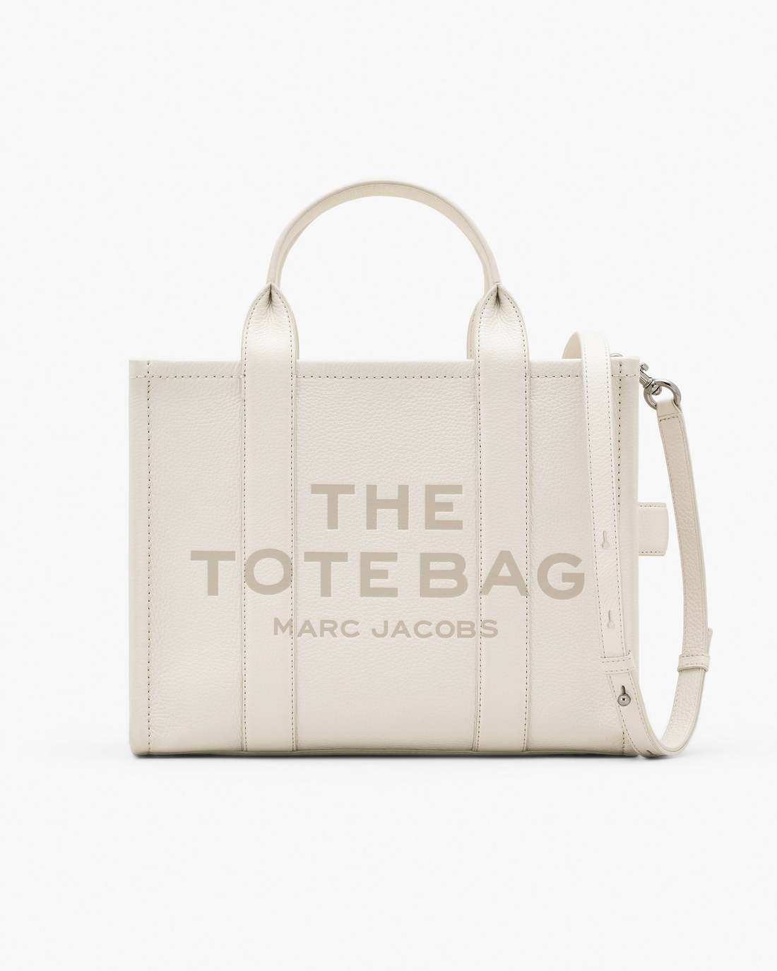 The Leather Medium Tote Bag Cotton/Silver - Marc Jacobs