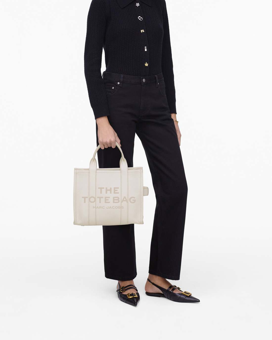 The Leather Medium Tote Bag Cotton/Silver - Marc Jacobs