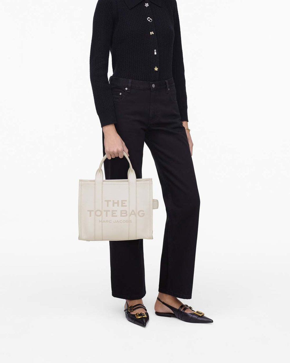 The Leather Medium Tote Bag Cotton/Silver - Marc Jacobs