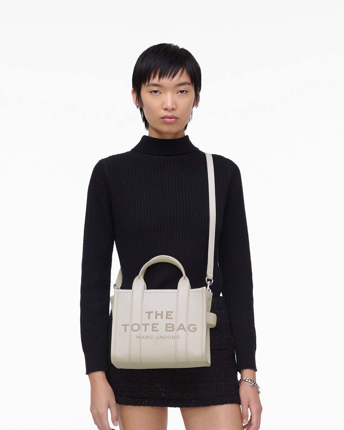 The Leather Small Tote Bag Cotton/Silver - Marc Jacobs
