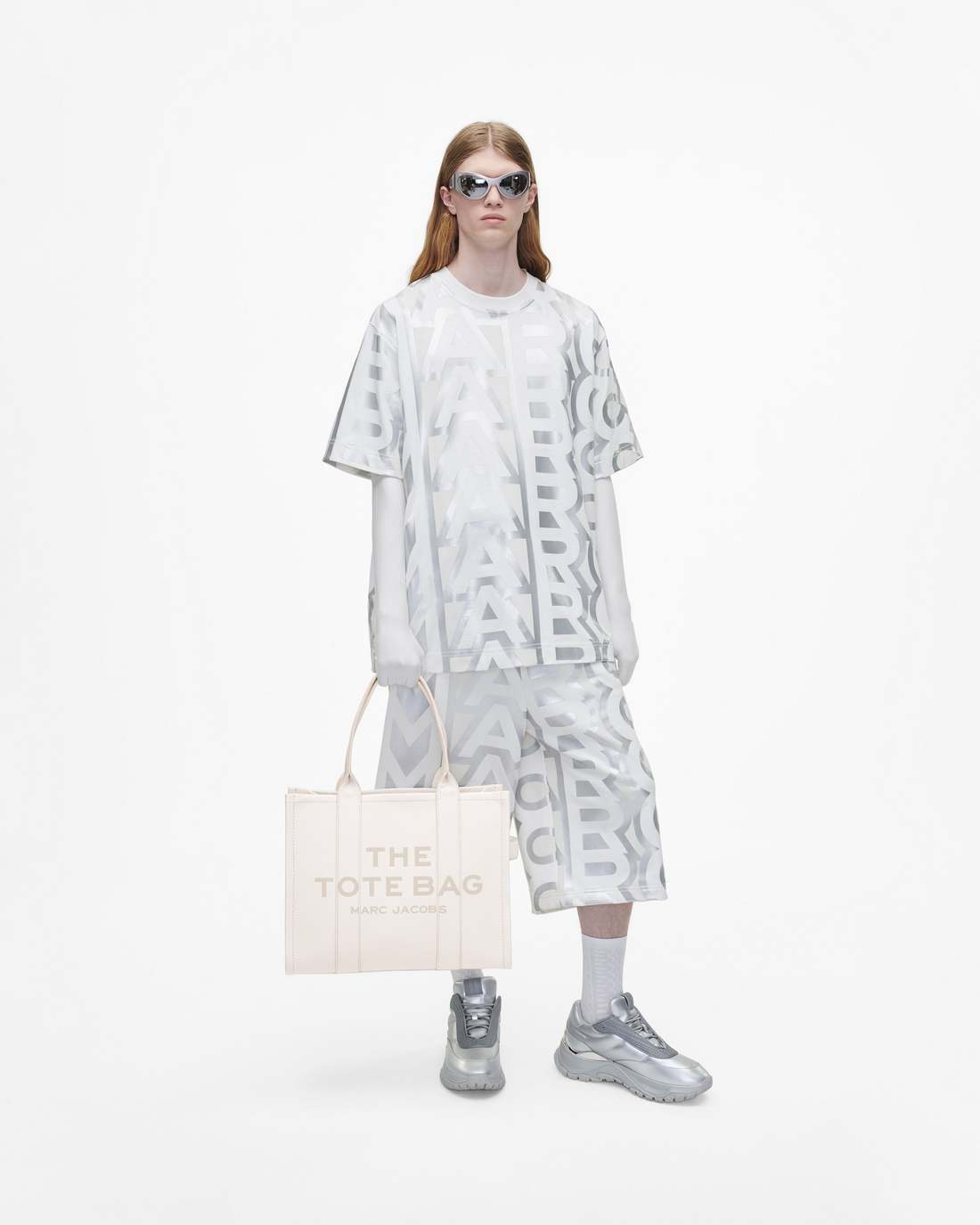 The Leather Large Tote Bag Cotton/Silver - Marc Jacobs