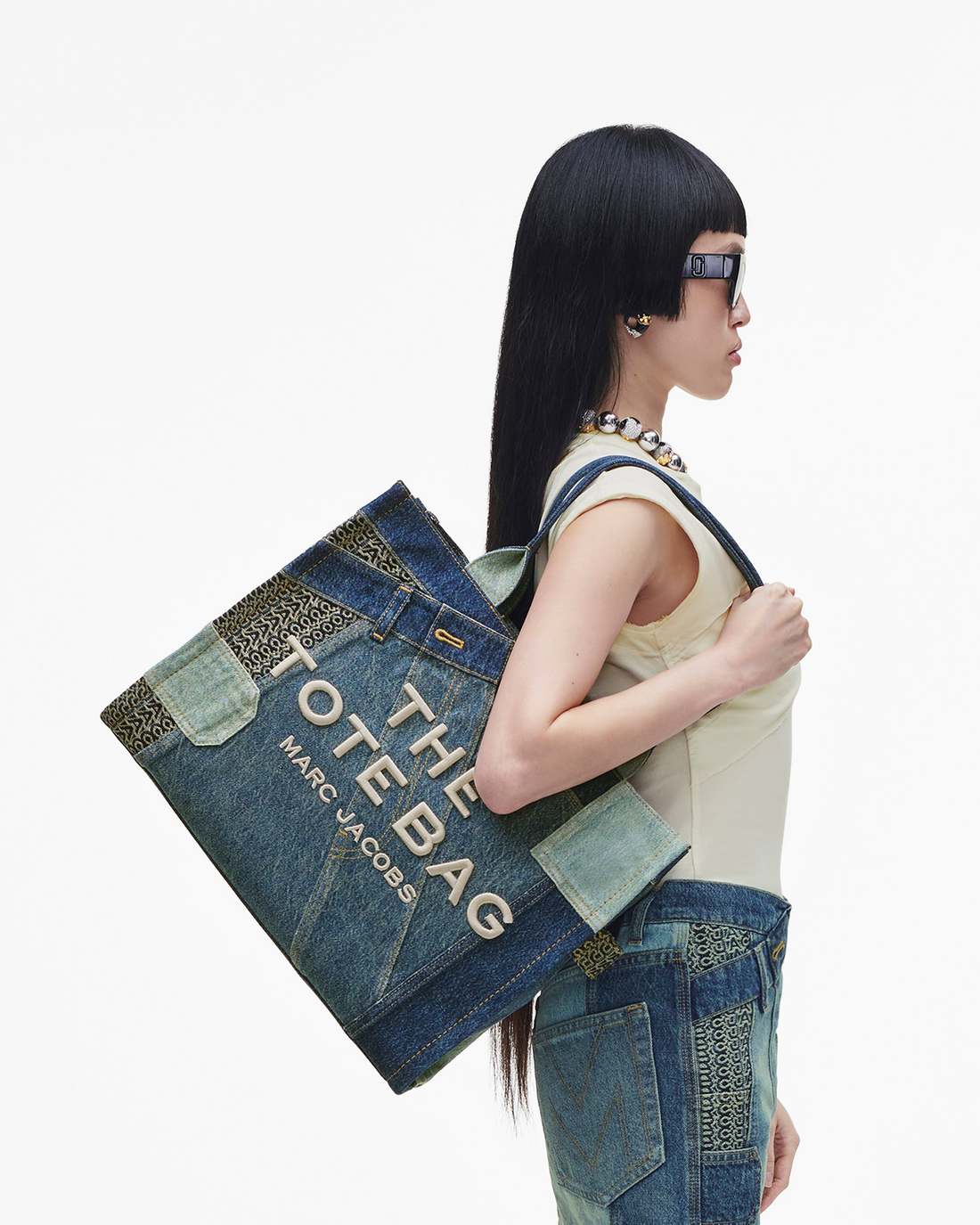 The Deconstructed Denim Large Tote Bag Indigo Multi - Marc Jacobs