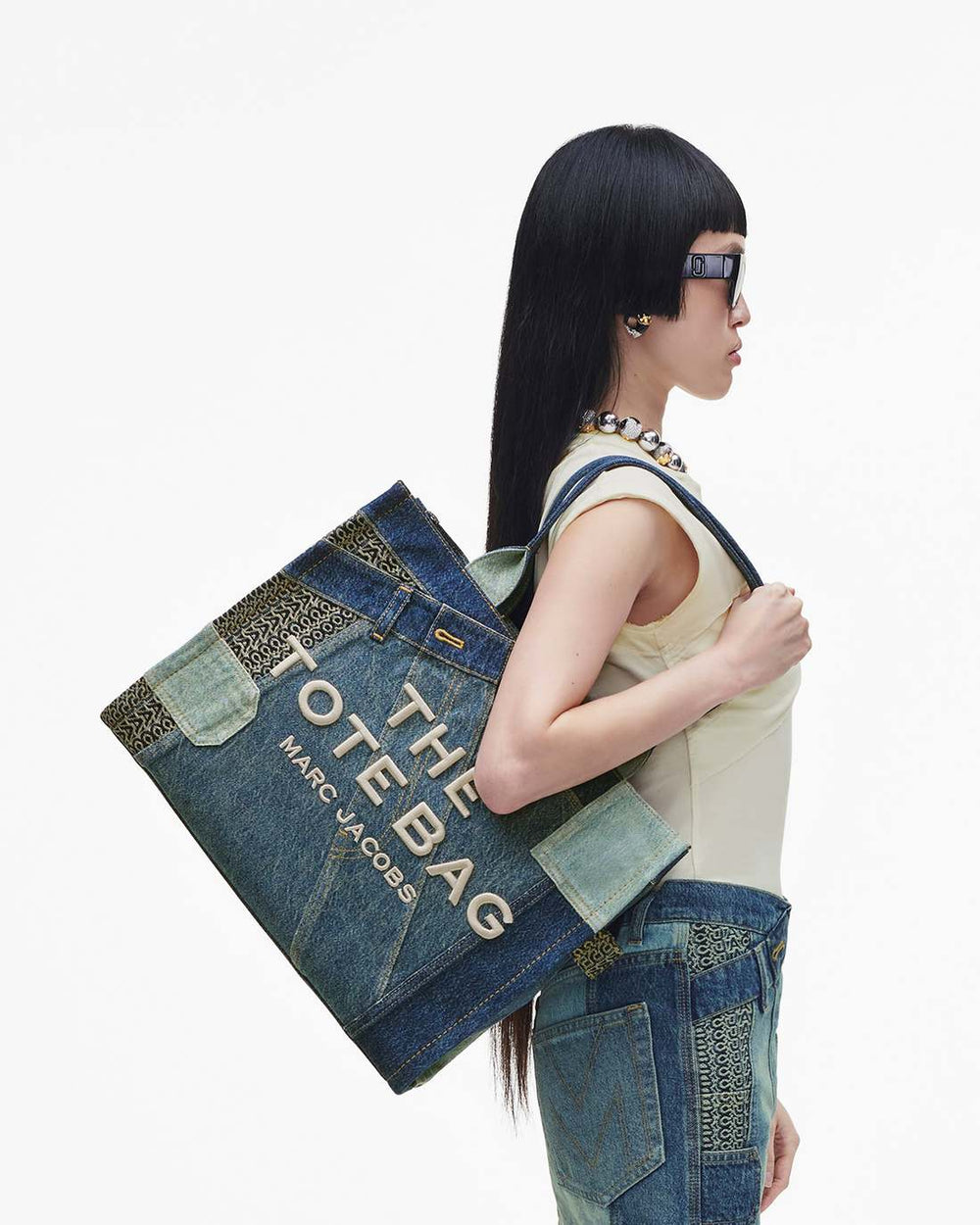 The Deconstructed Denim Large Tote Bag Indigo Multi - Marc Jacobs