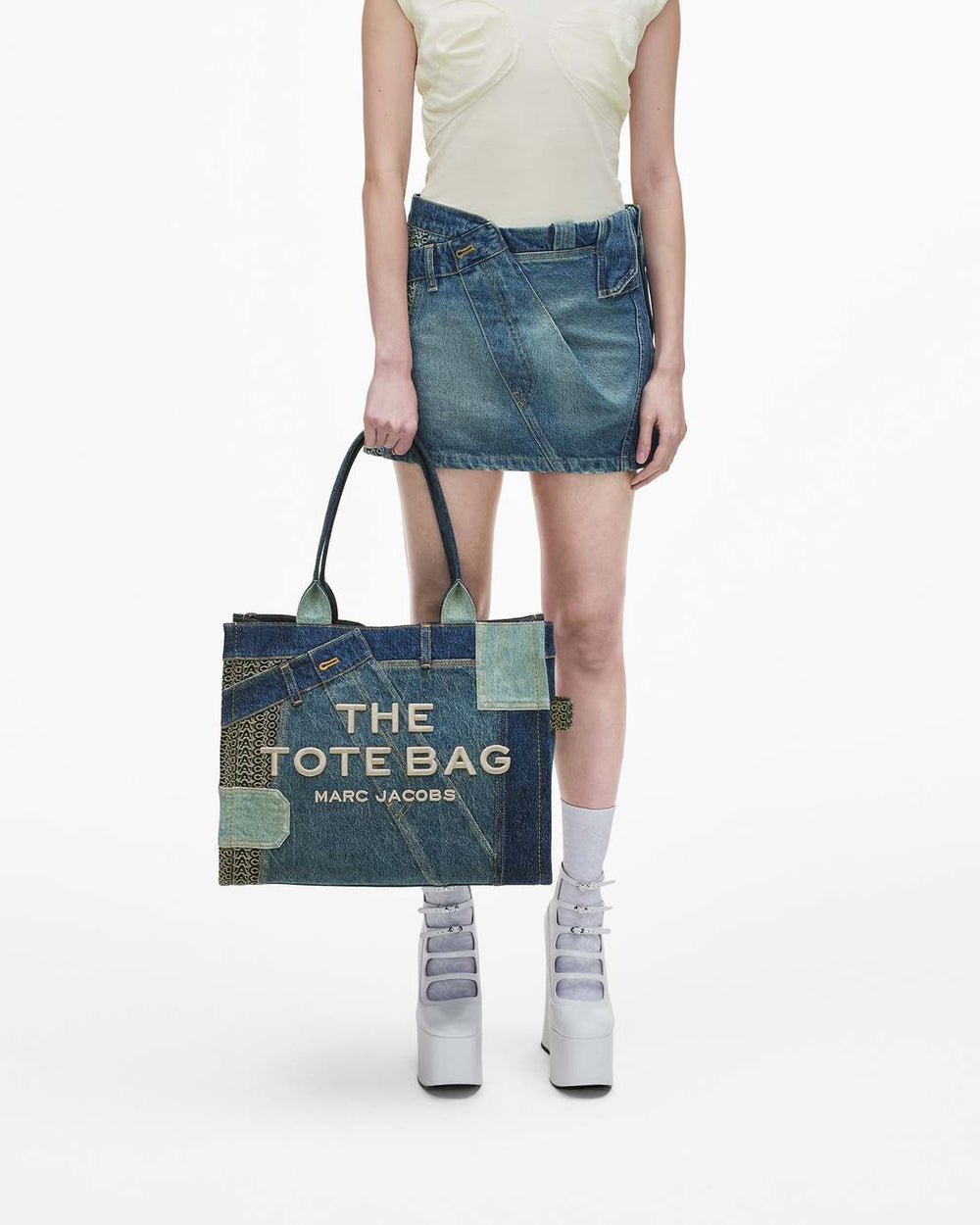 The Deconstructed Denim Large Tote Bag Indigo Multi - Marc Jacobs