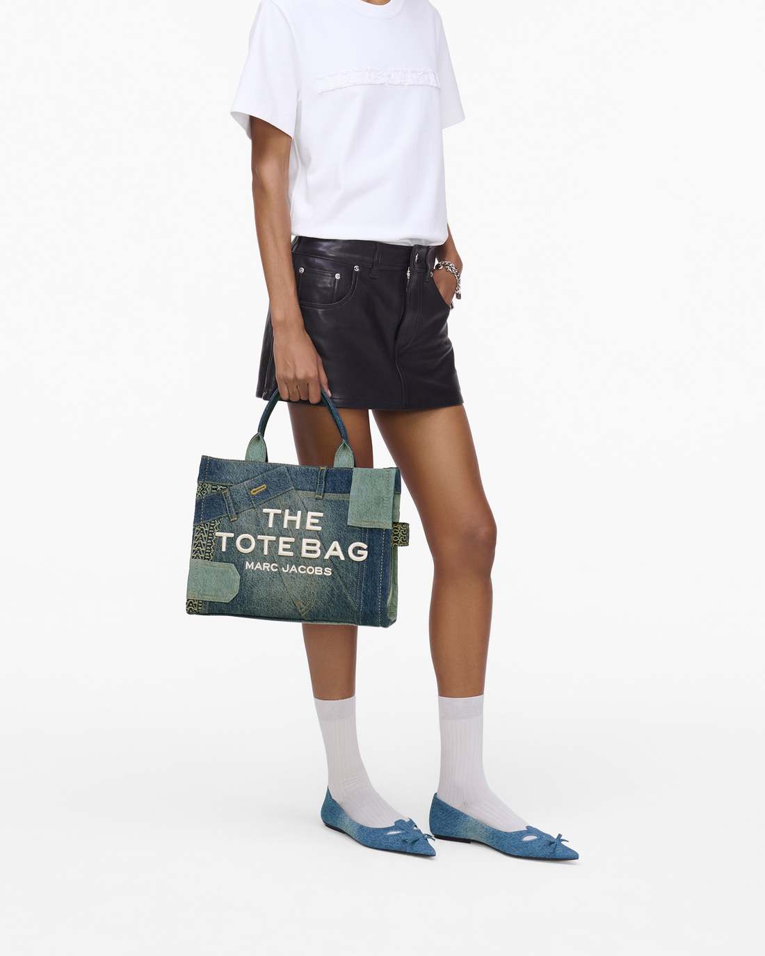 The Deconstructed Denim Medium Tote Bag Indigo Multi - Marc Jacobs