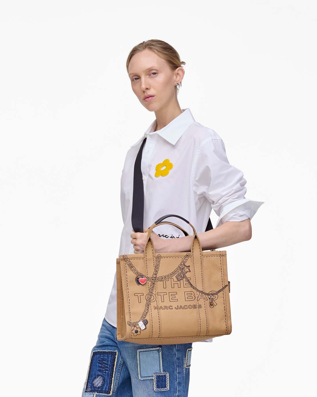The Trompe L'Oeil Charm Canvas Medium Tote Bag Camel Multi - Marc Jacobs