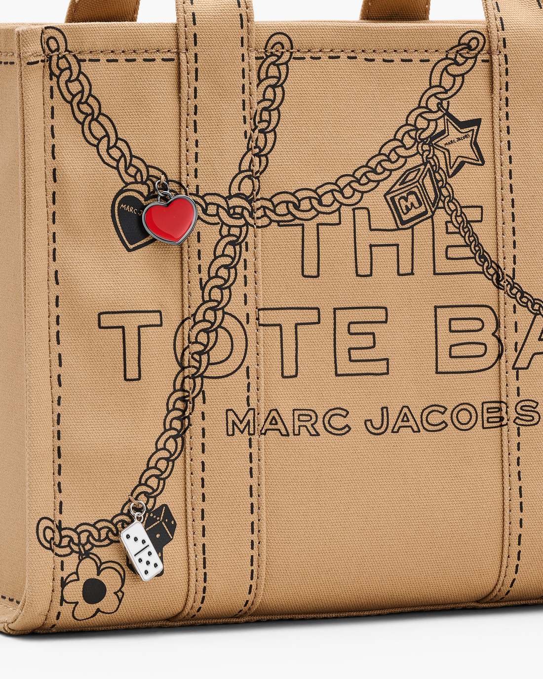 The Trompe L'Oeil Charm Canvas Medium Tote Bag Camel Multi - Marc Jacobs