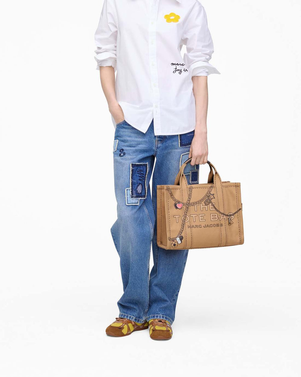 The Trompe L'Oeil Charm Canvas Medium Tote Bag Camel Multi - Marc Jacobs