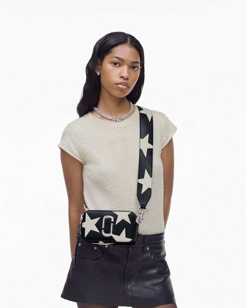 The Star Patchwork Leather Snapshot Black/White - Marc Jacobs