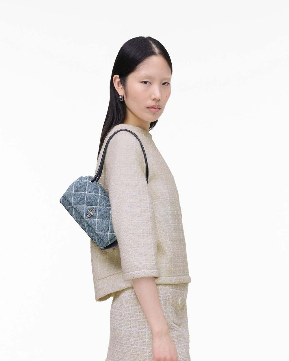The Quilted Denim Mini Dual Shoulder Bag Light Wash Indigo - Marc Jacobs