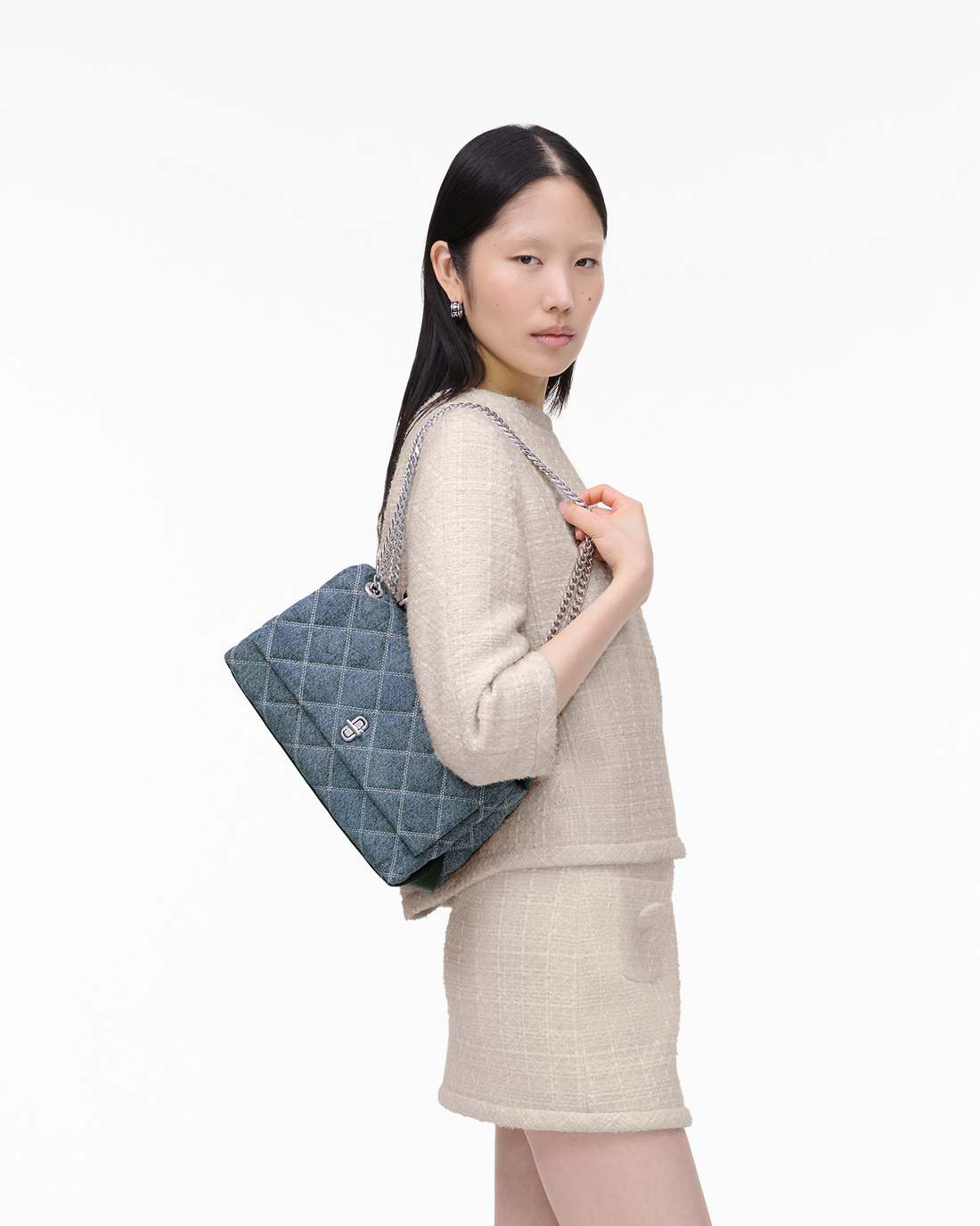 The Quilted Denim Dual Convertible Shoulder Bag Light Wash Indigo - Marc Jacobs