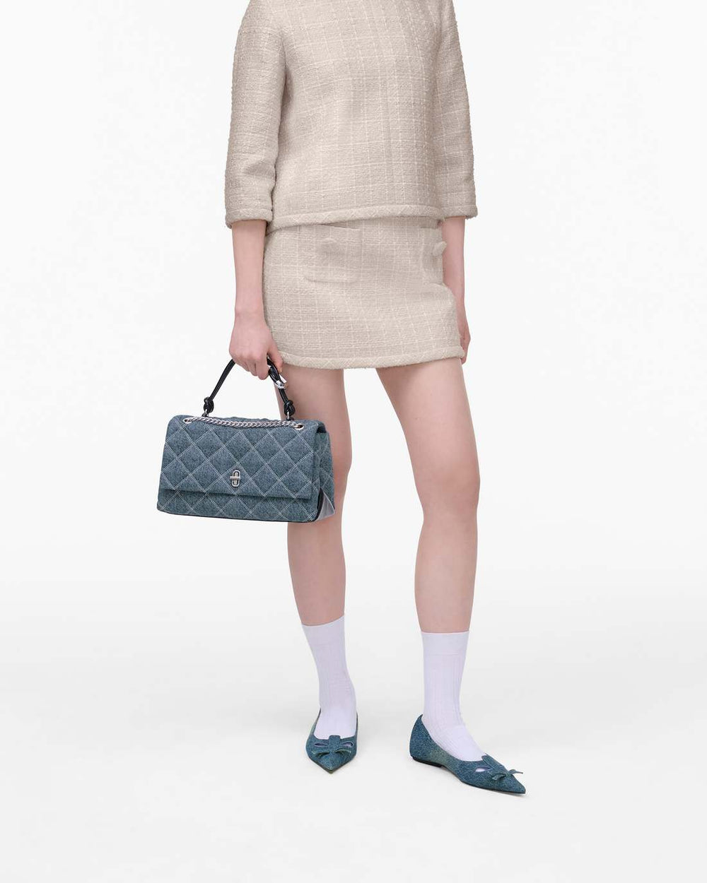 The Quilted Denim Dual Convertible Shoulder Bag Light Wash Indigo - Marc Jacobs