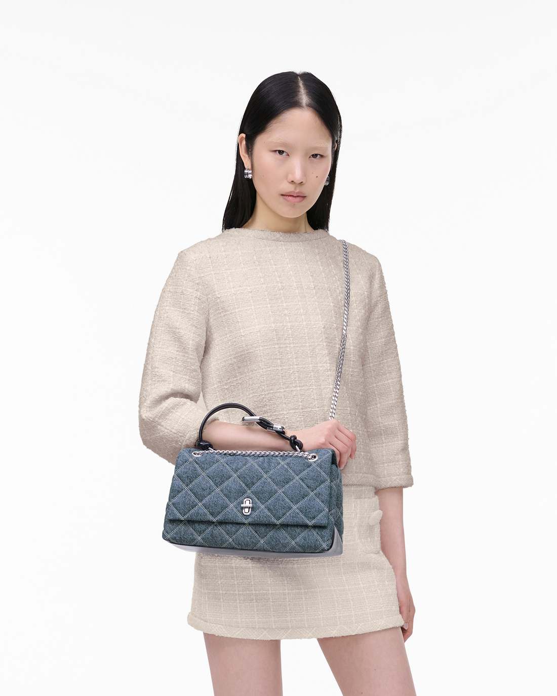 The Quilted Denim Dual Convertible Shoulder Bag Light Wash Indigo - Marc Jacobs
