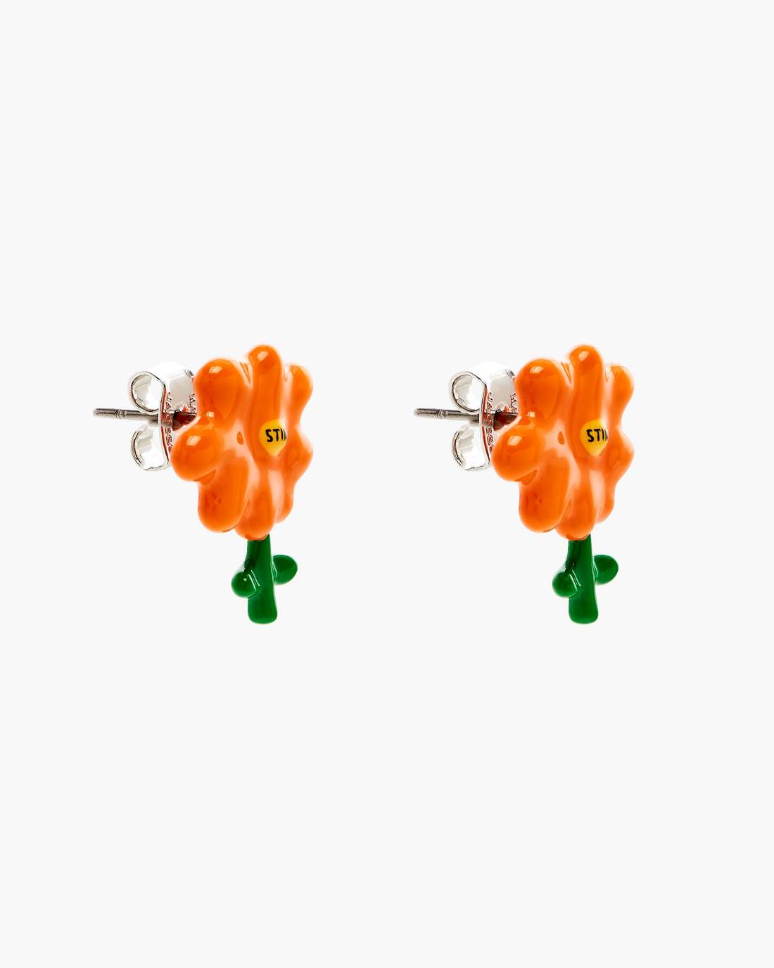 David Shrigley X Marc Jacobs Joy Flower Stud Earrings Silver/Orange - Marc Jacobs