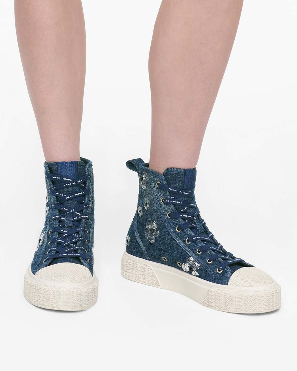 The Sequin Daisy Denim High Top Sneaker Vintage Indigo - Marc Jacobs