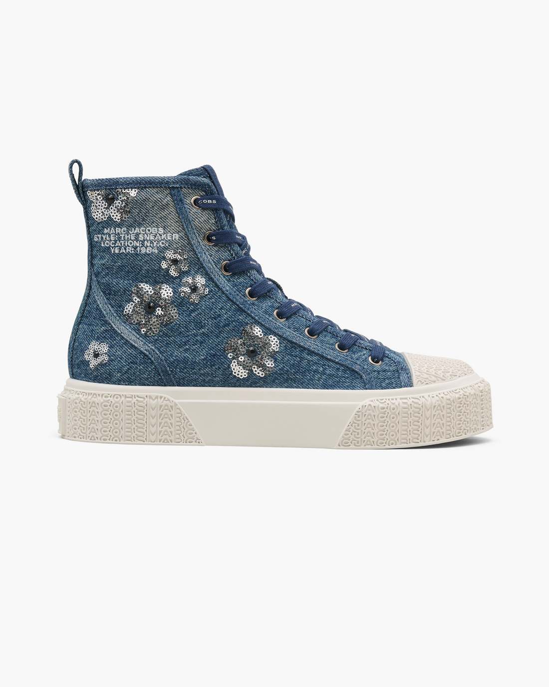 The Sequin Daisy Denim High Top Sneaker Vintage Indigo - Marc Jacobs