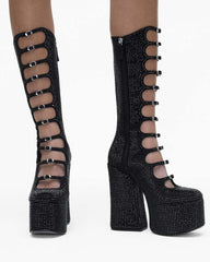 The Rhinestone Kiki Knee-High Boot Black/Black - Marc Jacobs