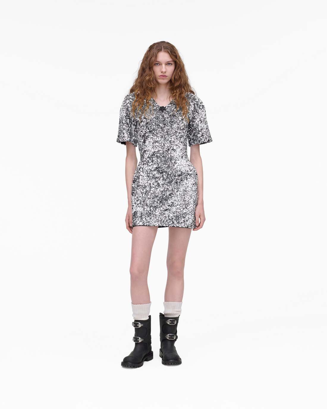 Sequin V-Neck Knit Dress Silver - Marc Jacobs