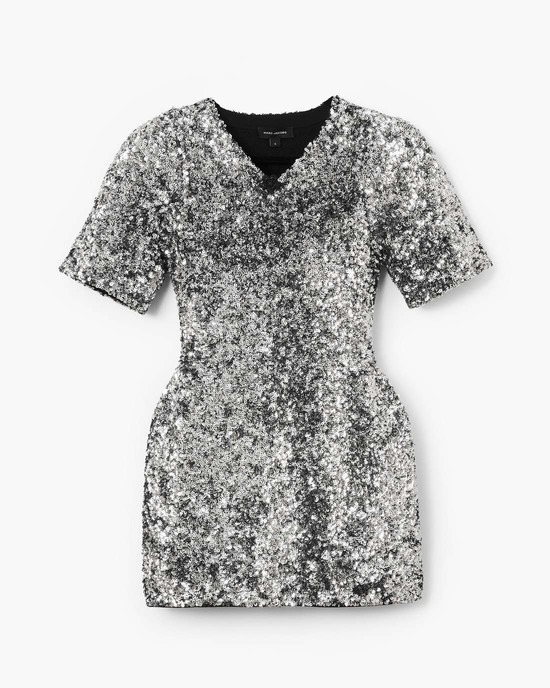 Sequin V-Neck Knit Dress Silver - Marc Jacobs