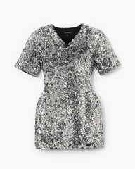 Sequin V-Neck Knit Dress Silver - Marc Jacobs