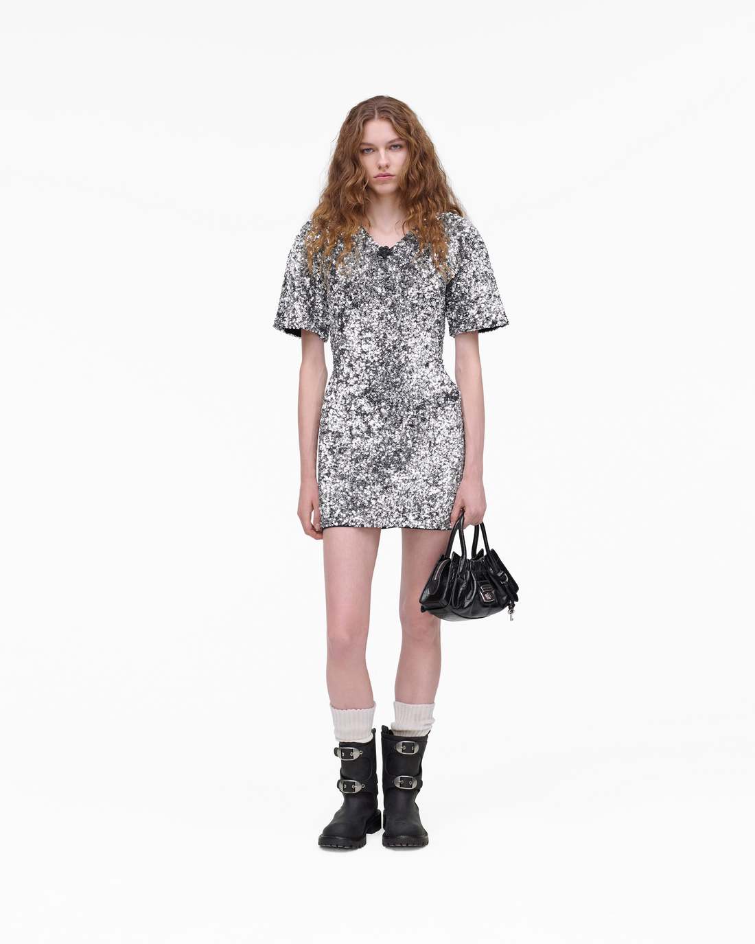 Sequin V-Neck Knit Dress Silver - Marc Jacobs