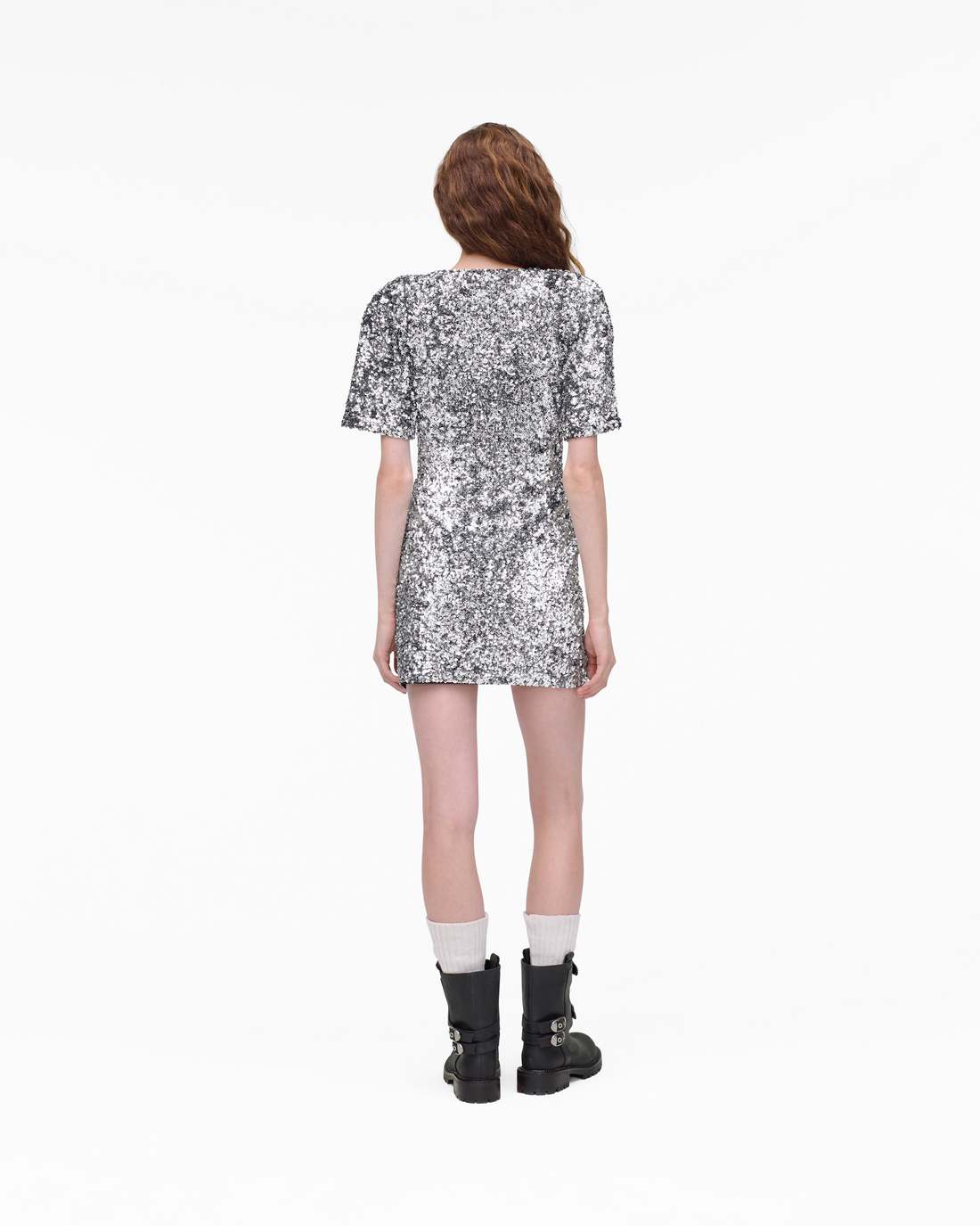 Sequin V-Neck Knit Dress Silver - Marc Jacobs