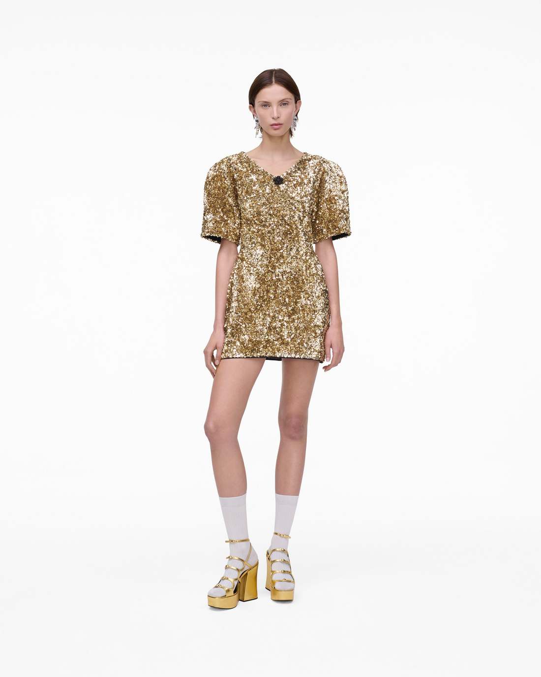 Sequin V-Neck Knit Dress Gold - Marc Jacobs