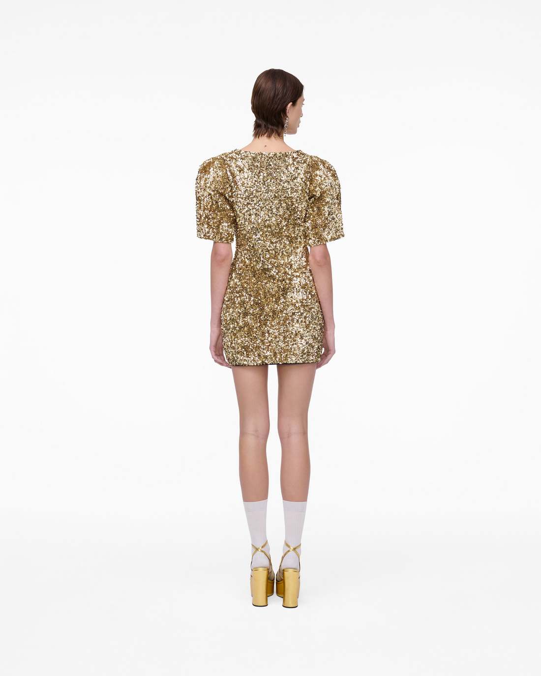 Sequin V-Neck Knit Dress Gold - Marc Jacobs
