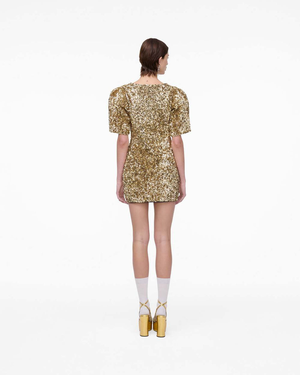 Sequin V-Neck Knit Dress Gold - Marc Jacobs