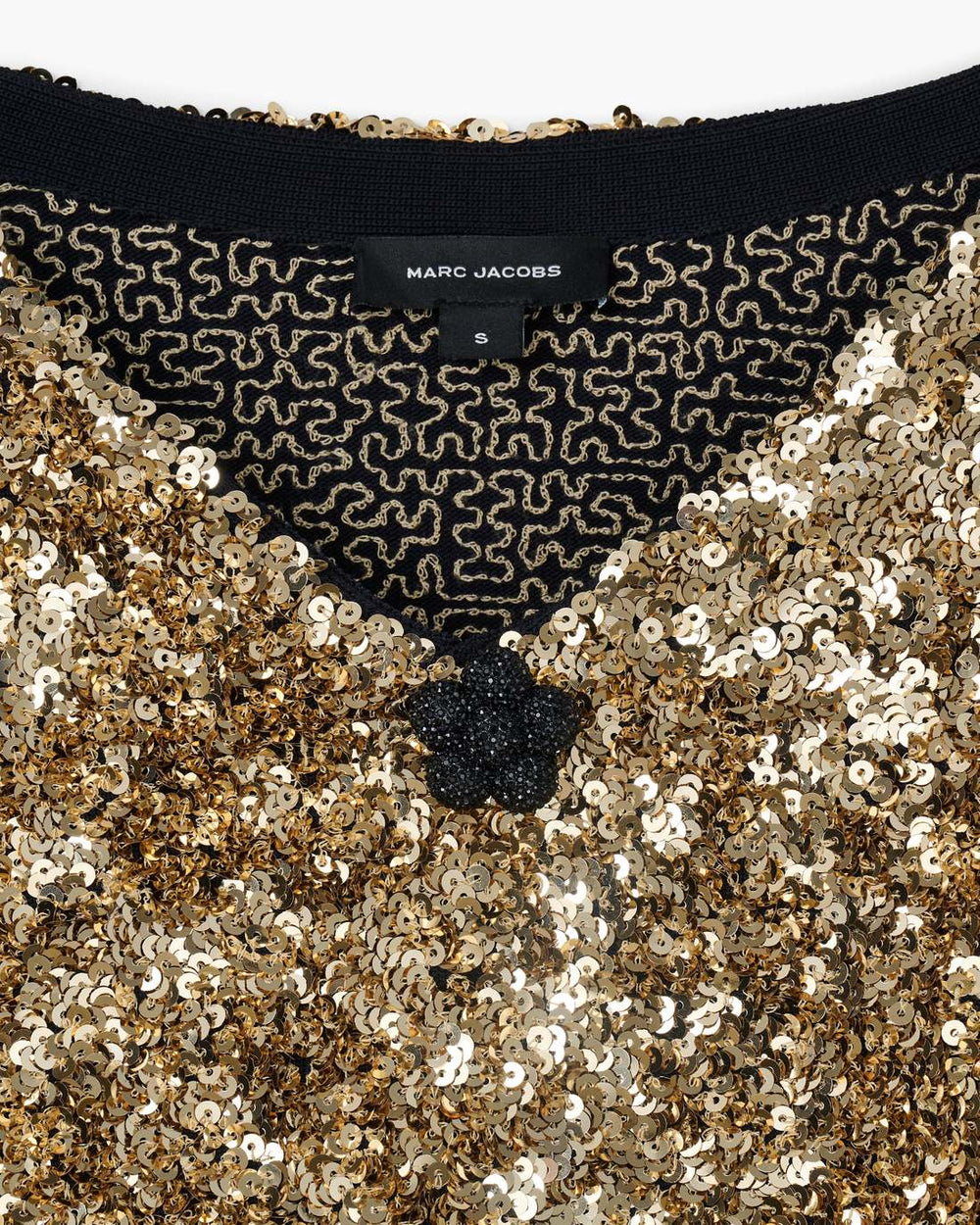Sequin V-Neck Knit Dress Gold - Marc Jacobs