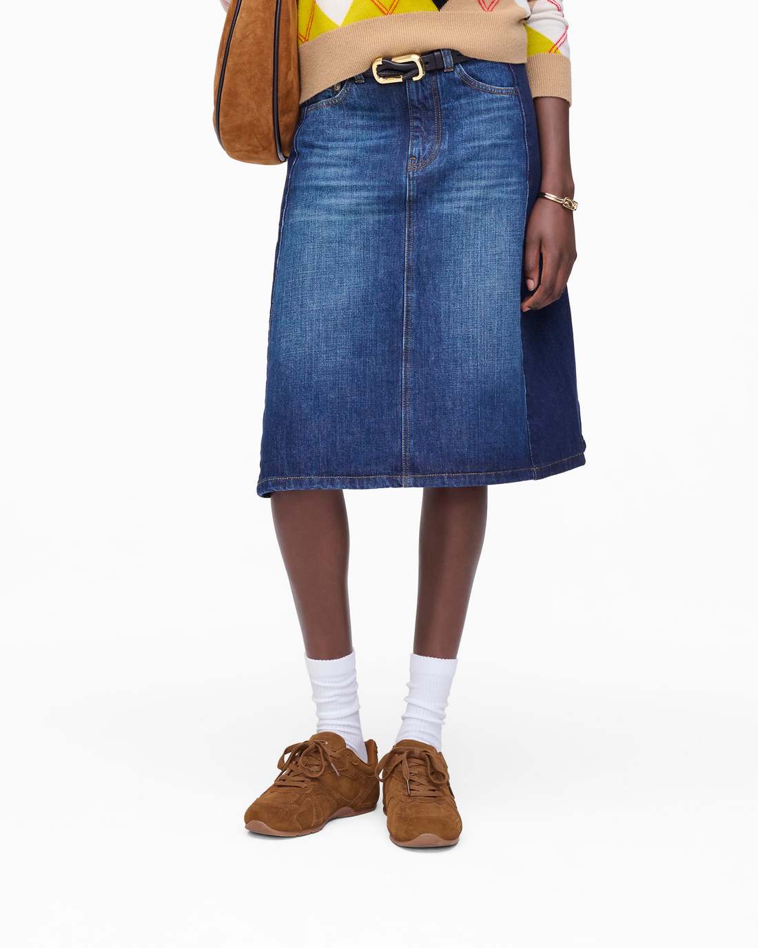 Two Tone Shadow Denim Skirt Dark Slub Indigo - Marc Jacobs