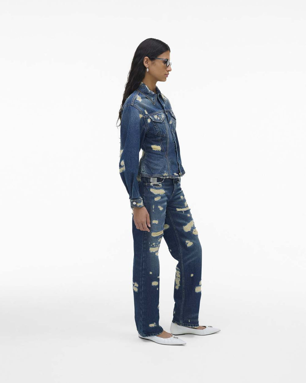 The Rip And Repair Fluted Denim Jacket Punk Indigo - Marc Jacobs